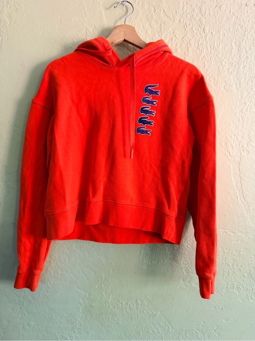 LaCrosse Red Cropped Hooded Sweatshirt with Blue Logo - Picture 1 of 5